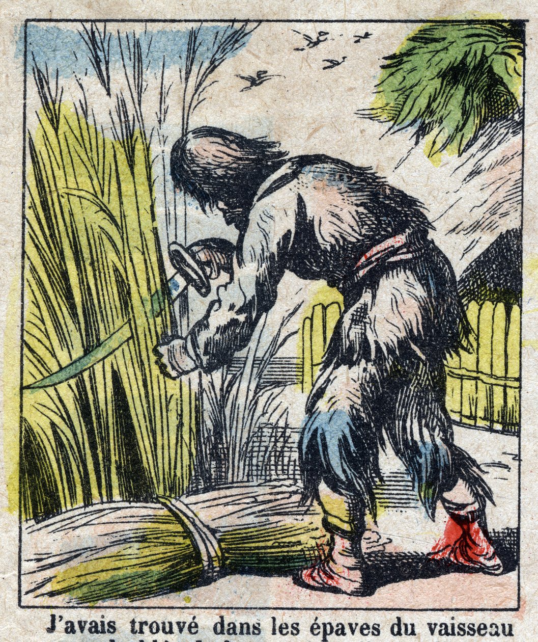 Daniel Defoe (De foe) Kitabı için İllüstrasyon “” Robinson Crusoe””. 19. yüzyılın sonundan epinal görüntüleme. by French School