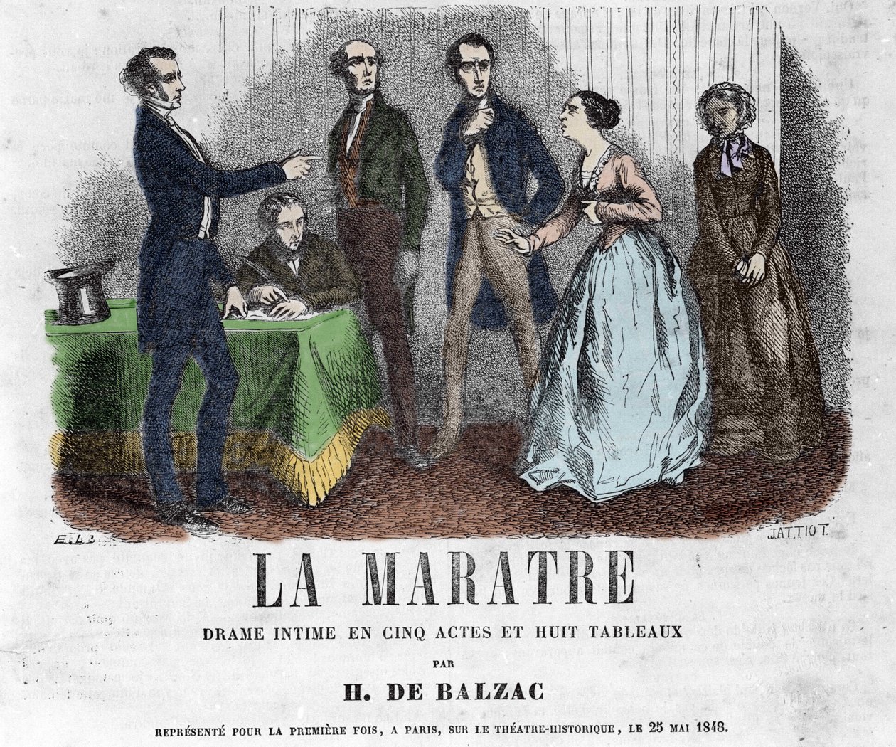 Honore de Balzac tarafından yazılmış beş perdelik drama ve sekiz resimde “La Maratre” için illüstrasyon. by French School