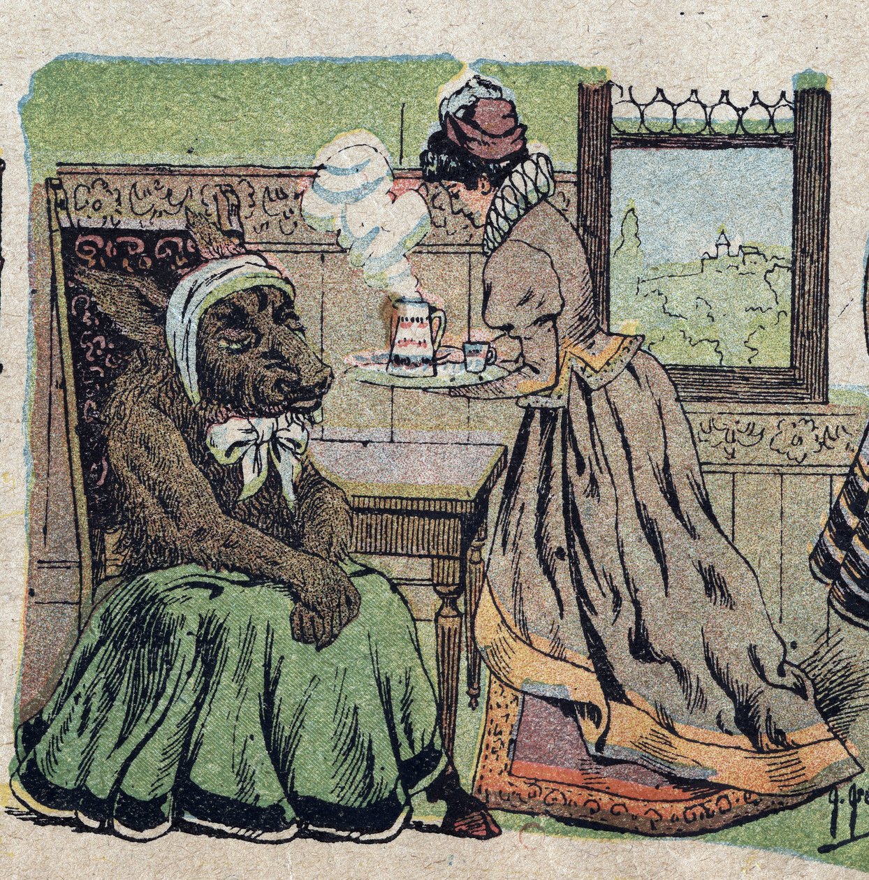 “Güzellik ve Aşk” masalının illüstrasyonu: Uzun haftalar boyunca ona bakmak zorunda kaldı. Quinn tasvirlerinin gravürü, 1890 dolaylarında. by French School