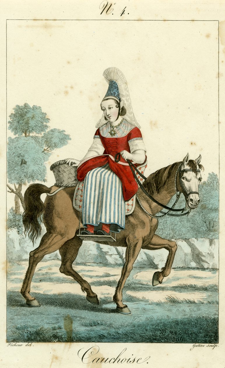 Resim numarası 4, Cauchoise kostümü (renkli gravür) by French School