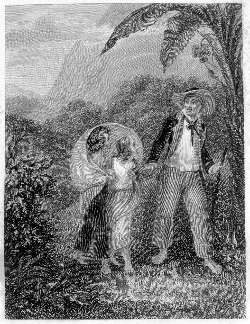 "Paul ve Virginia" çizimi. Roman Henri Bernardin de Saint Pierre (Saint-Pierre veya St-Pierre), Fransız yazar (1737-1814). by French School