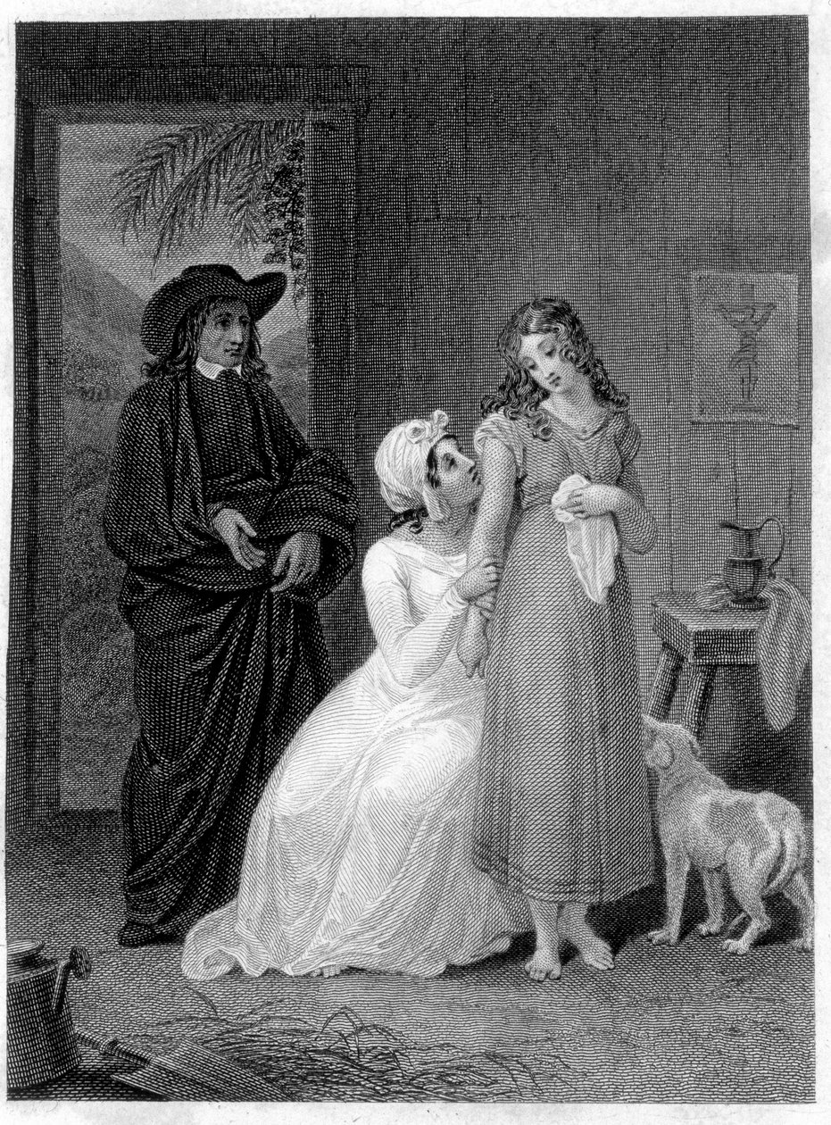 “Paul ve Virginia” çizimi: Virginia. Roman Henri Bernardin de Saint Pierre (Saint Pierre veya St Pierre), Fransız yazar (1737-1814). by French School