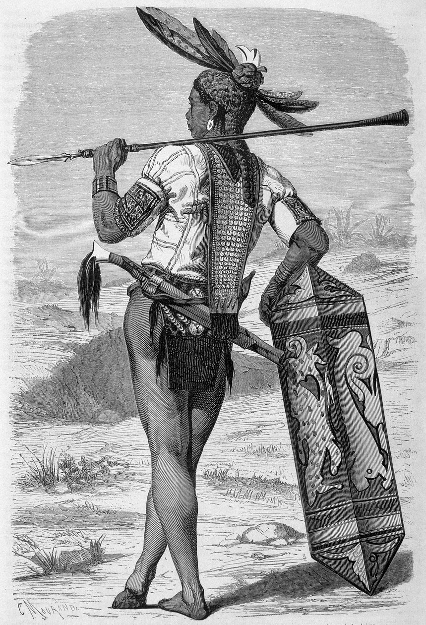 1870 - 1871 yılları arasında "Le Tour du monde" baskısında yayınlanan ve Borneo adasında bir dayak (yerli) tasvir eden illüstrasyon. Oymak. by French School