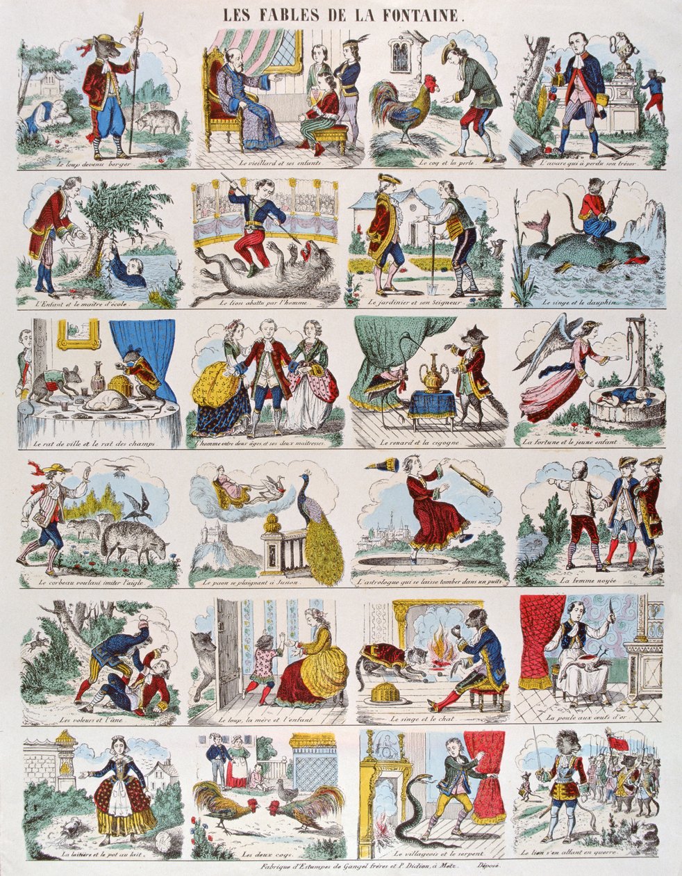 Jean de La Fontaine (1621-95) tarafından Fabllar için çizimler Gangel ve P. Didion Metz