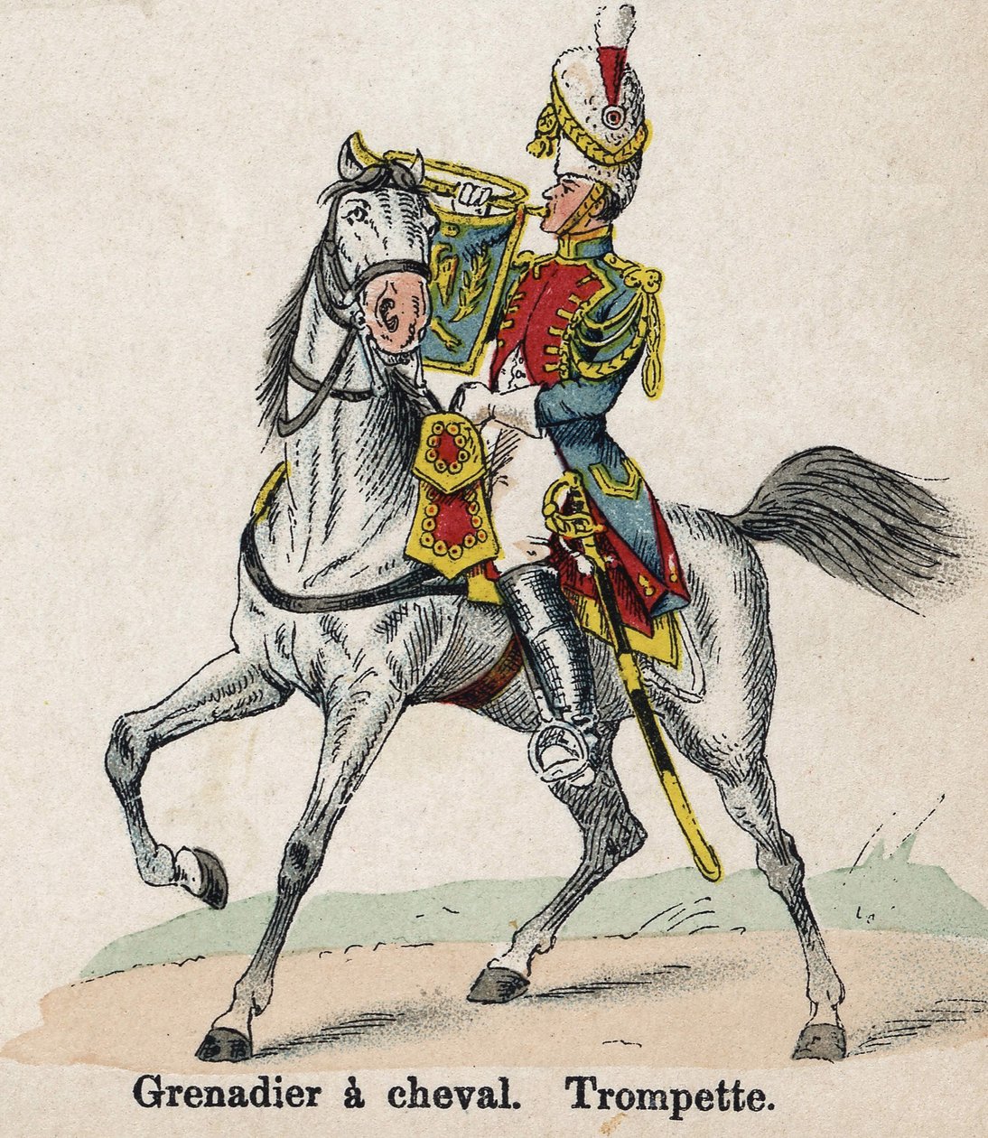 İmparatorluk Muhafızı Napolyon I: At sırtında Grenadier - Trompet. Lienhart ve Humbert tarafından yazılan Les Uniformes de l