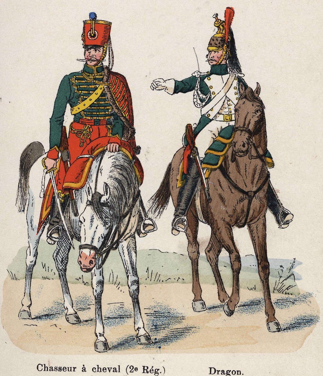 İmparatorluk Muhafızları Napolyon I: Horseback Hunter (2. Alay) ve Dragon. Lienhart ve Humbert tarafından yazılan Les Uniforms de l