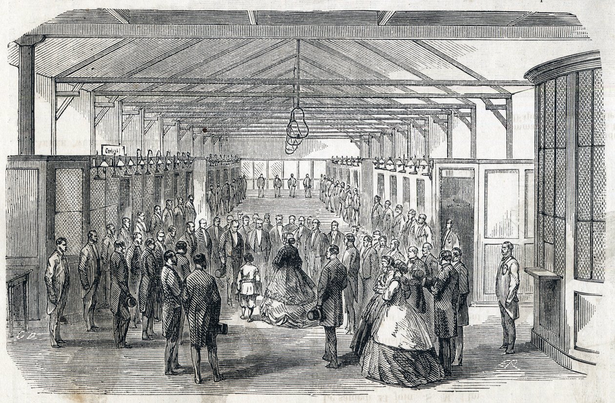 Etkileyici Eugenie ve İmparatorluk Prensi Fransa Merkez Bankası'nı ziyaret ediyor, 23 Haziran 1866 - - Le MONDE Illustrous DU'da gravür 07/07/1866 by French School