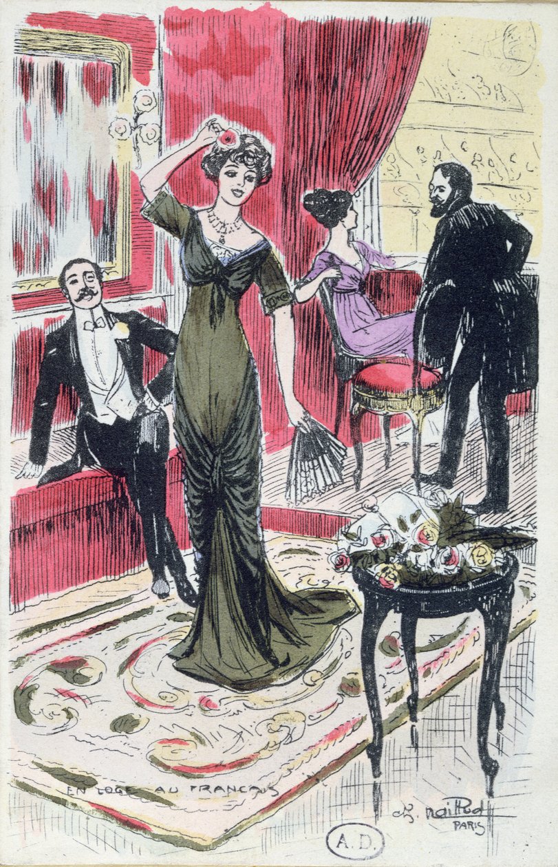Tiyatro Fuayesinde, kartpostal 1910 by French School