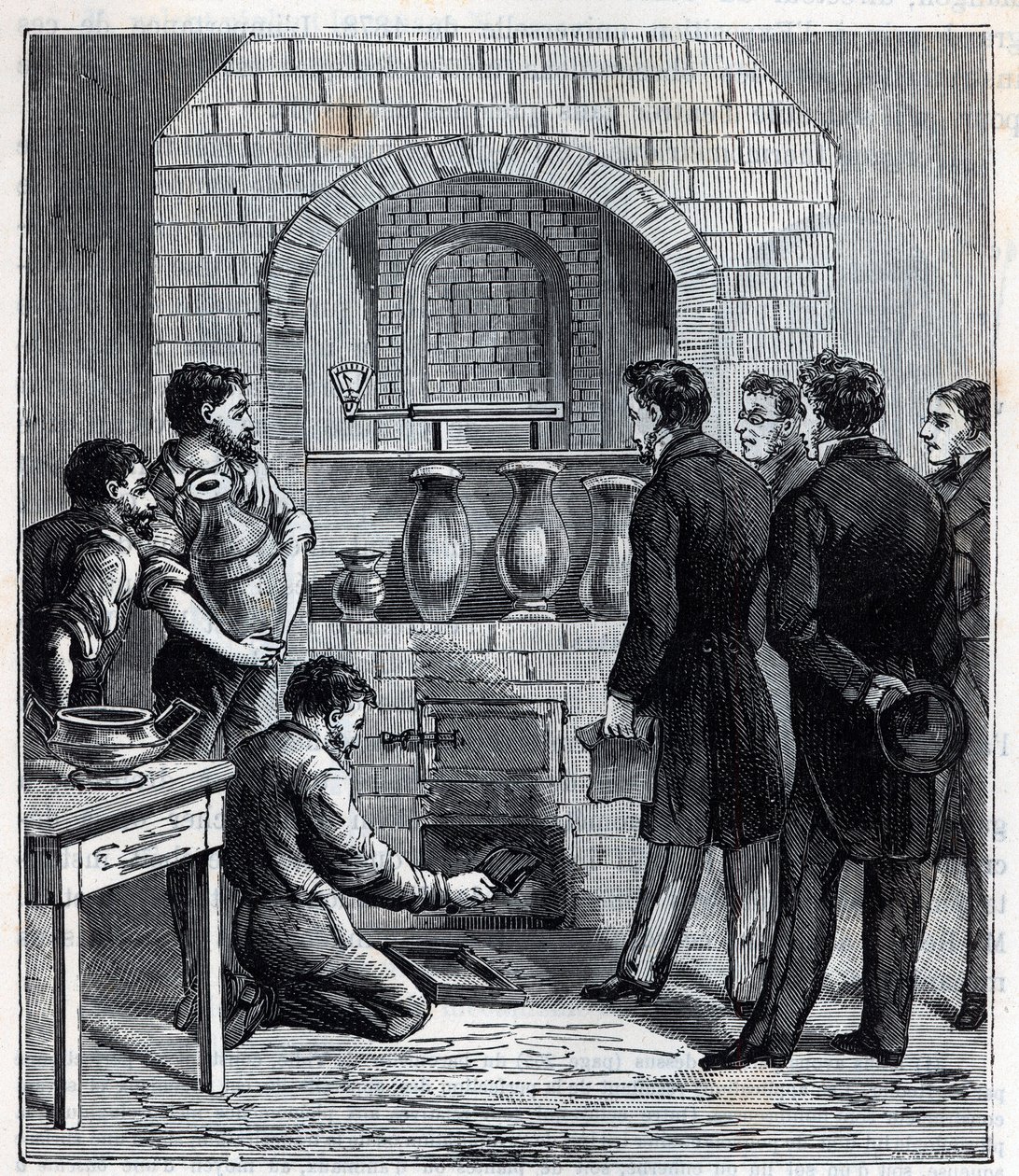 Pirometrenin Alexandre Brongniart (1770 -1847) tarafından montajı Sevres imalatında Fransız bilim adamı - Alexis Clerc tarafından “Bilimler mises à la gratete de tous - fizik et chimie populaires” deki gravür - 19. yüzyılın sonu. Özel koleksiyon. by French School