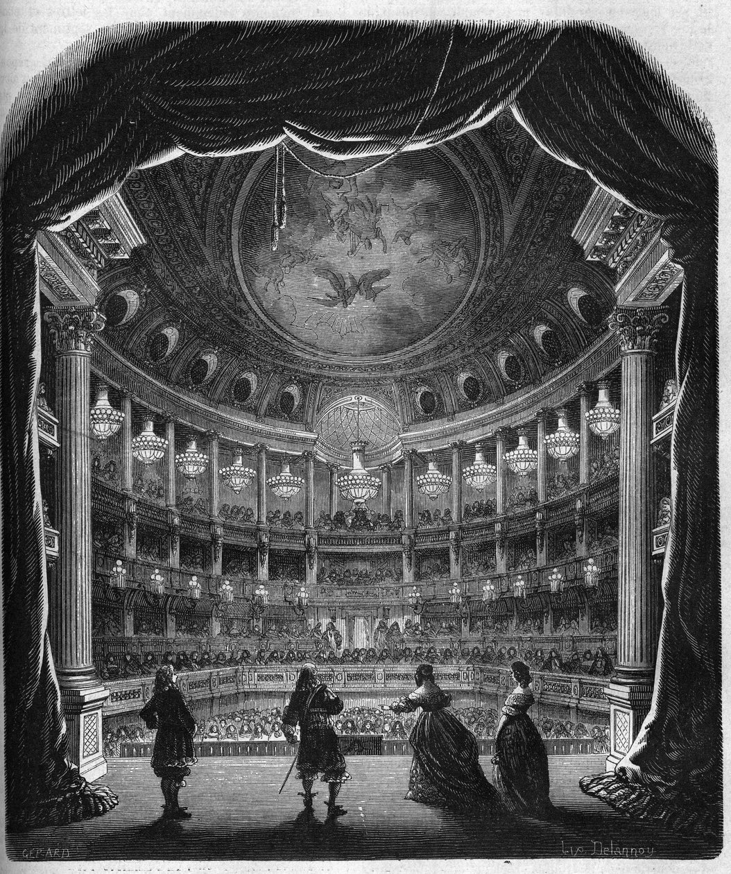 Versay kalesinin tiyatrosunun iç görünümü. 1867-1868 arası gravür. by French School