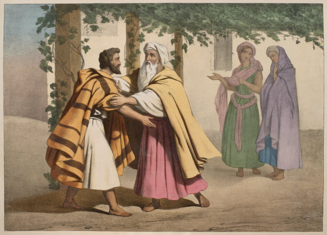 Jacob, Laban ve kızlarıyla birlikte, bir ilmihal LHistoire Sainte