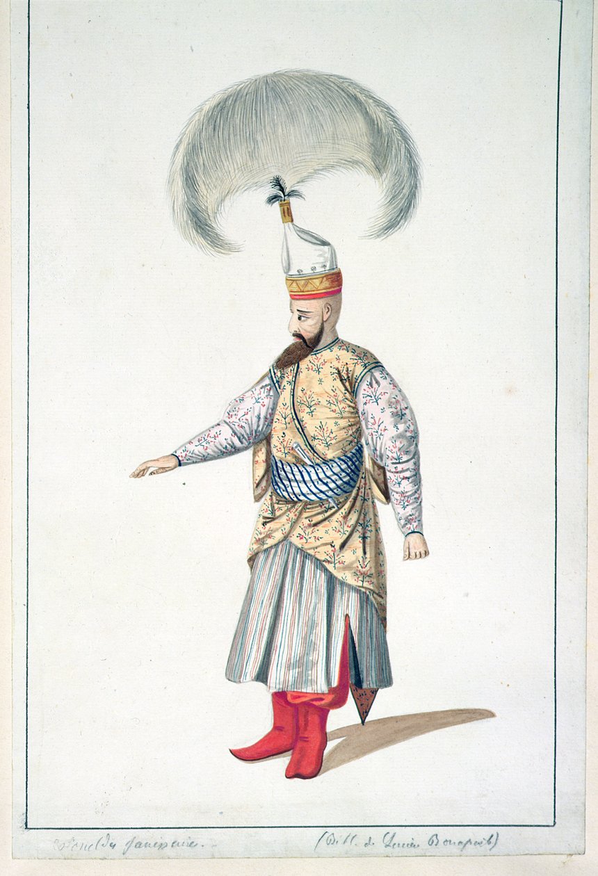 Yeniçeri Subayı, Osmanlı dönemi, 18. yüzyılın üçüncü çeyreği (kağıt üzerinde wc) by French School