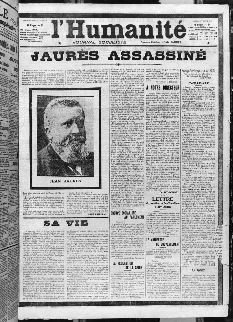 Jaures, 1 Ağustos 1914