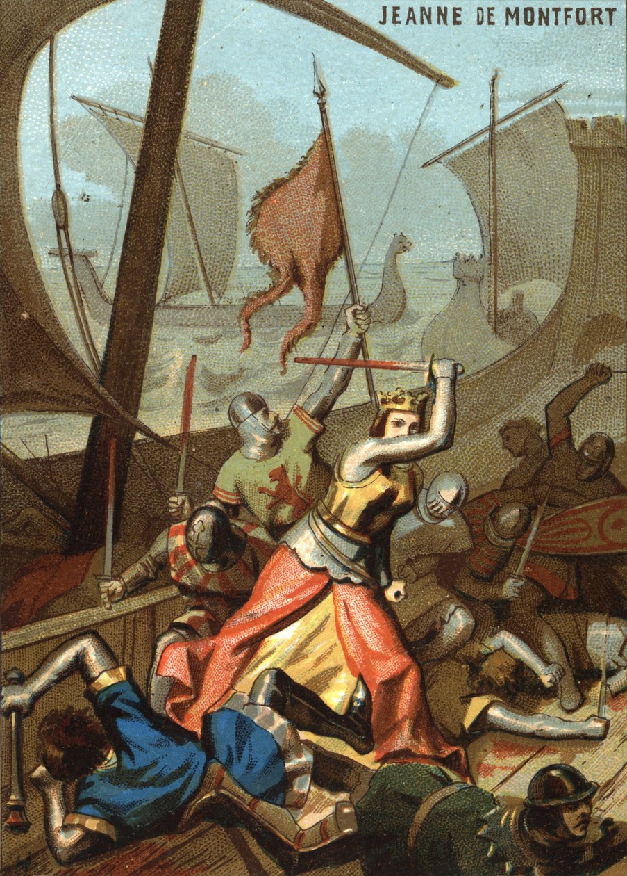Jeanne de Montfort ve La Bretagne (1342): Jeanne de Montfort, Guernsey yakınlarında bir deniz savaşını destekledi. “Görüntü Yoluyla Yurtsever Eğitimi” Serisinin Kromolitografisi. by French School