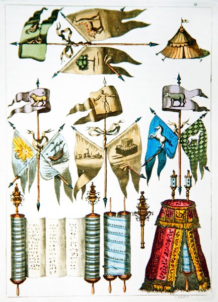Yahudi sembolleri, bayrakları ve Tevrat (renkli taş) by French School