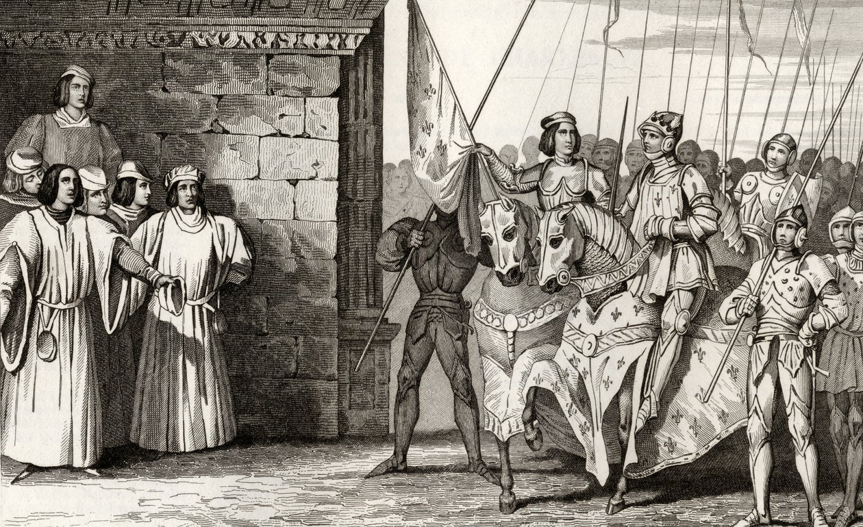 Joan of Arc (1412-31) arrives at Rheims in 1429 to attend the coronation of Charles VII (1403-61) from 