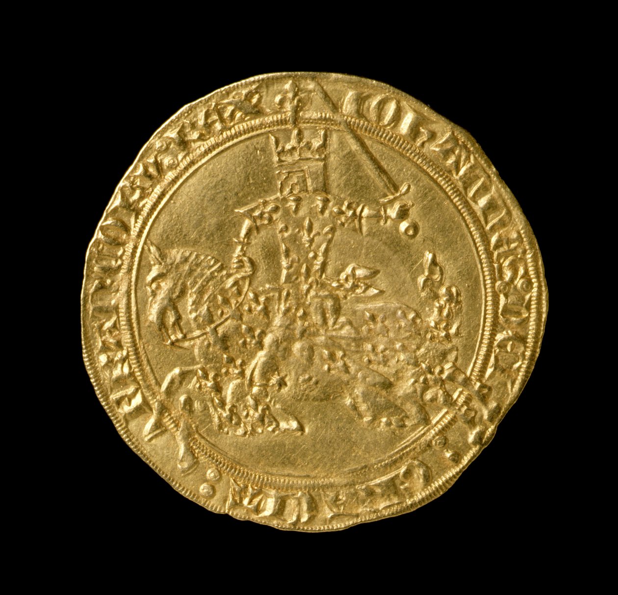 John II The Good (1319-64) Fransa Kralı, Franc a Cheval, 1350-64 (ön yüz) (altın) (tersi için bkz. 168068) by French School