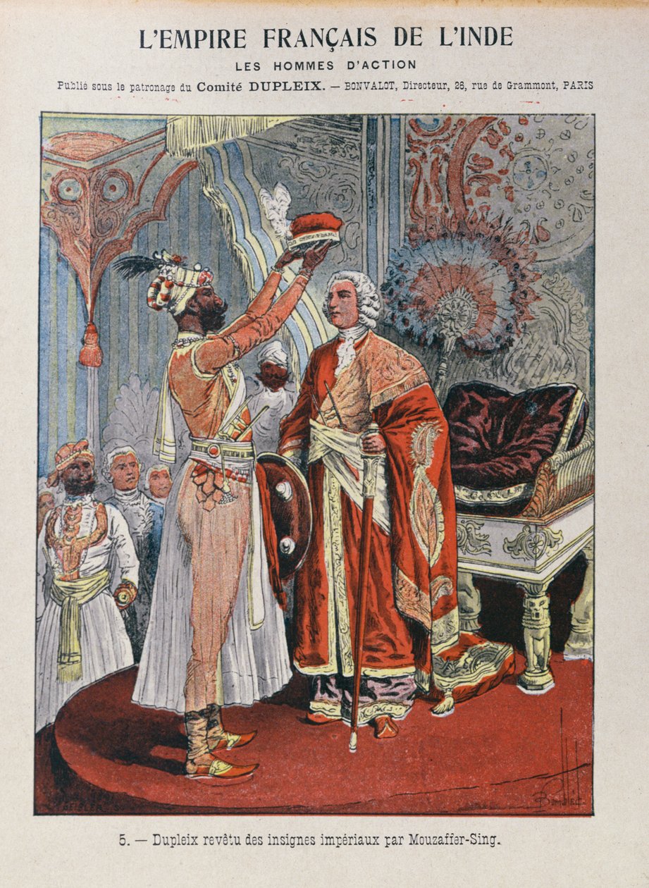 Joseph Francois Dupleix (1697-1763), bir Hintli hükümdardan imparatorluk nişanını alır, okul alıştırma kitabının kapağı, c.1900 by French School