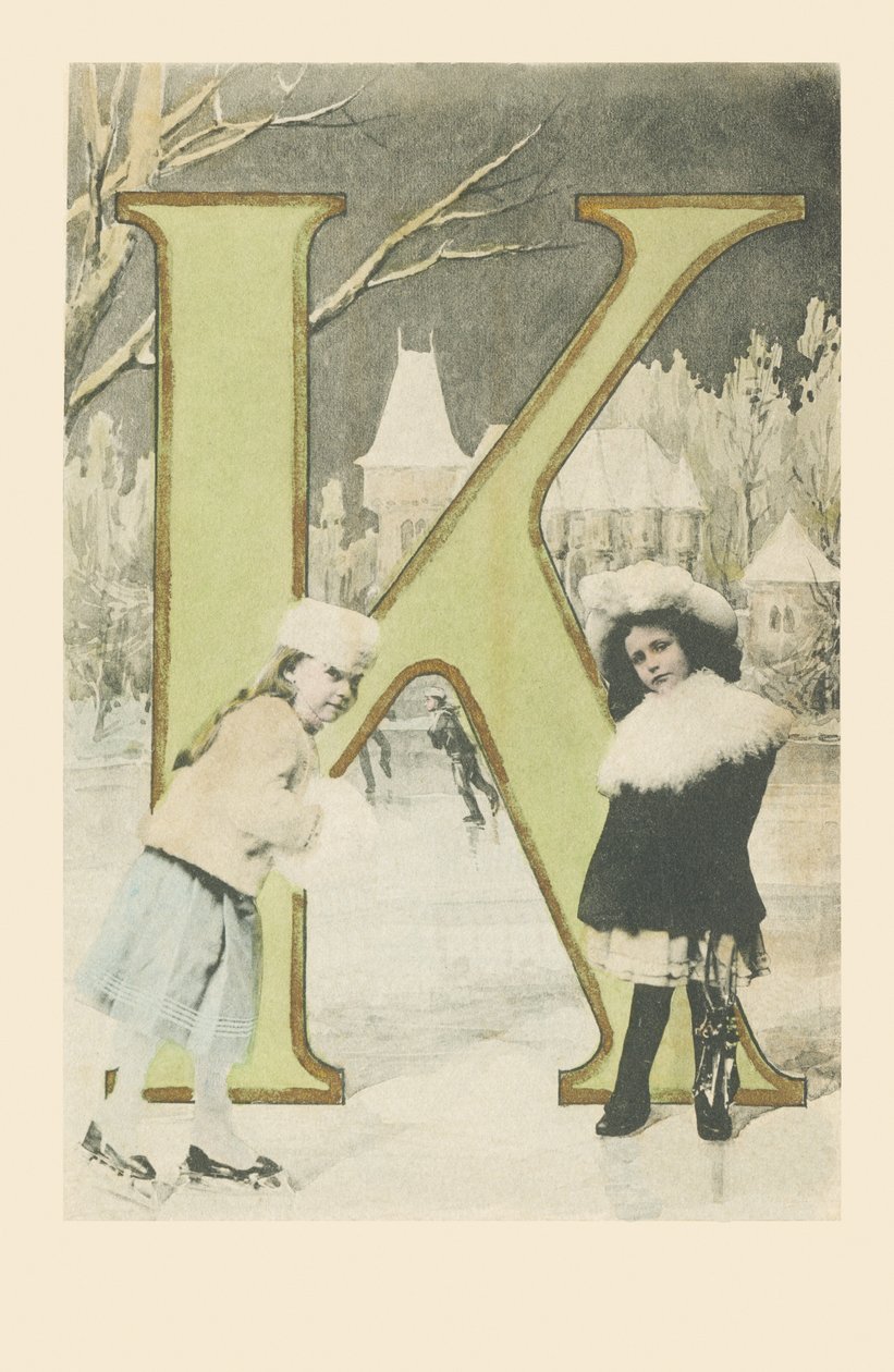K: İki kız, kışın kayma ve buz pateni by French School