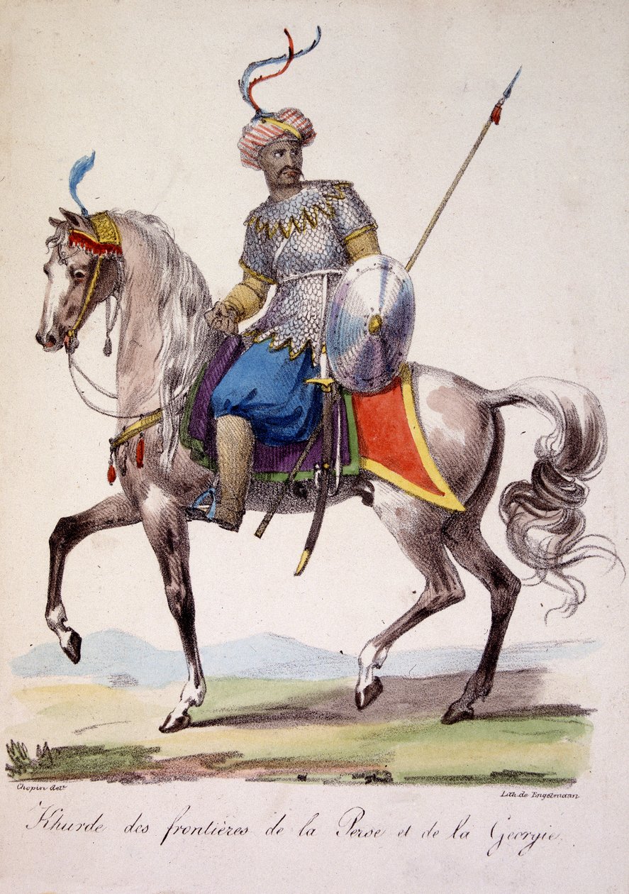 İran ve Gürcistan sınırlarının Khurde savaşçısı, deb 19. yüzyıl by French School