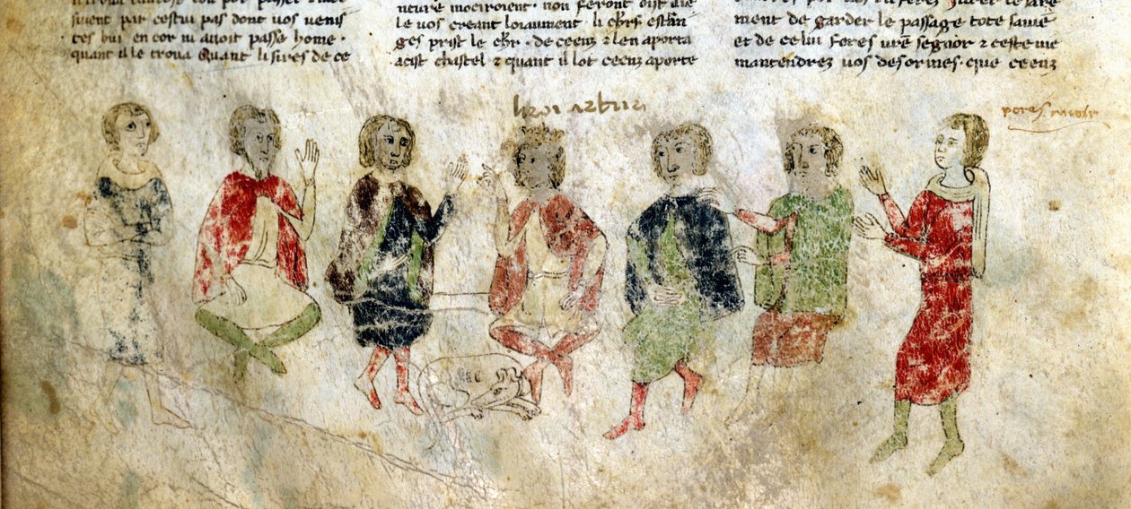 Kral Arthur ve Şövalyeler. 13. yüzyıl Fransız el yazması. İncil. Marciana, Venedik. by French School