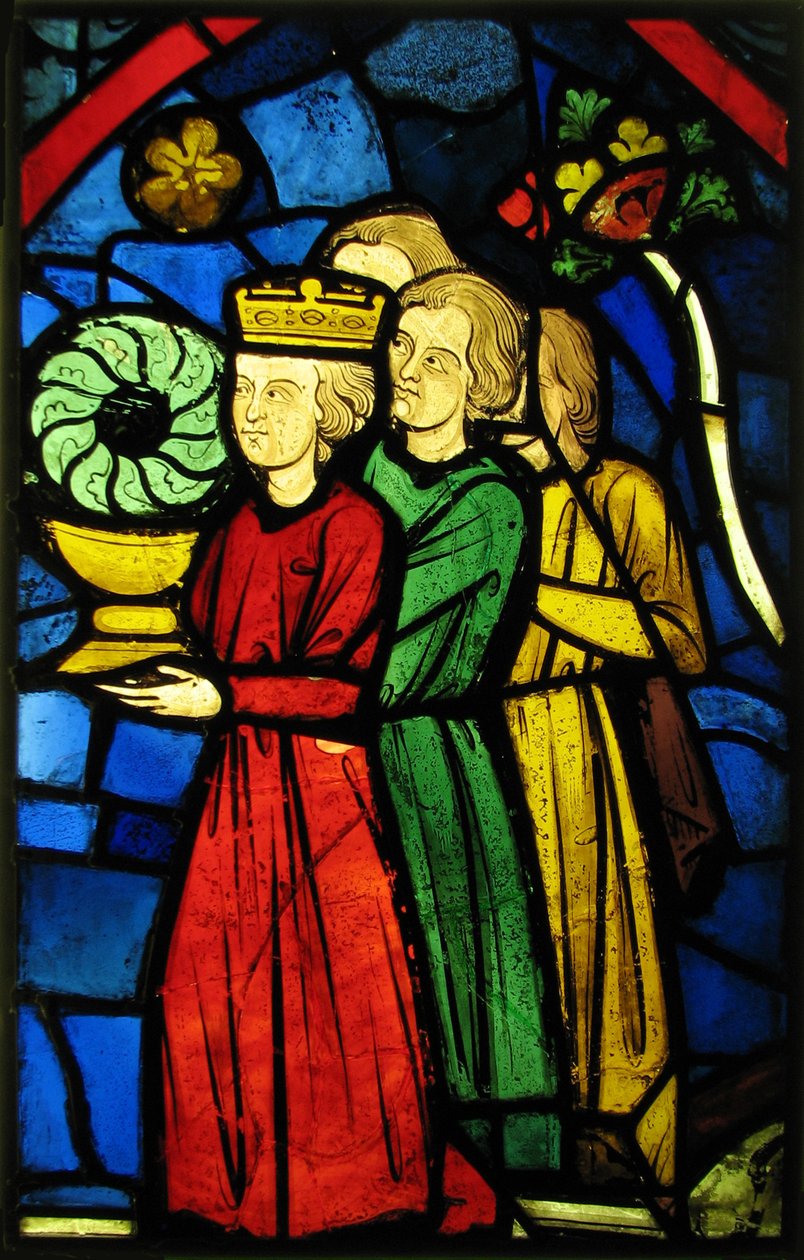 King Louis IX Carrying the Crown of Thorns, c.1245-48 (kap metal cam ve camsı boya) by French School