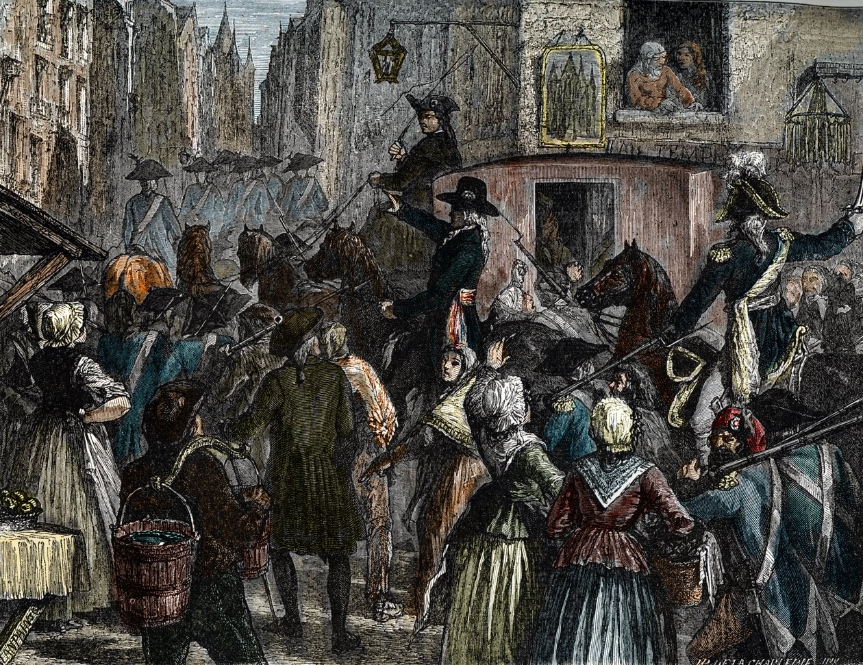 Kral Louis XVI ve ailesi Tapınağa götürüldü (renkli gravür) by French School