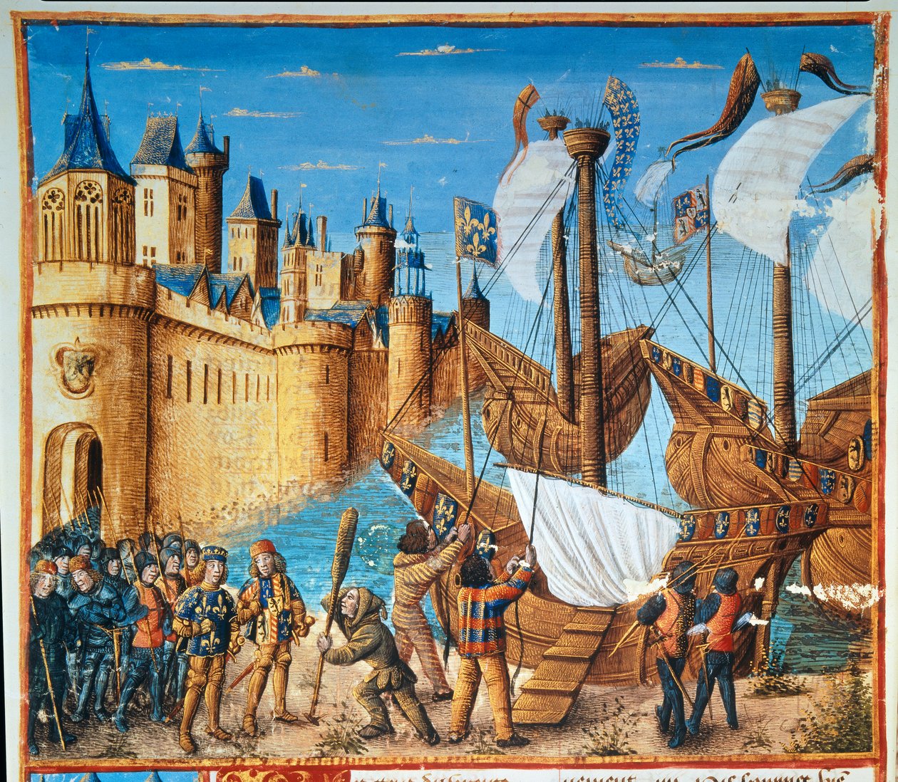 Fransa Kralı Louis IX (Saint Louis) (1214-1270) yedinci haçlı seferine başlarken (minyatür) by French School