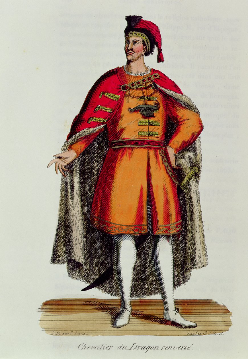 Macar Şövalyesi Devrilmiş Ejderha Düzeni, Pierre Helyot (1660-1716), 1842 tarafından yazılan Histoire et Costumes des Ordres Monastiques