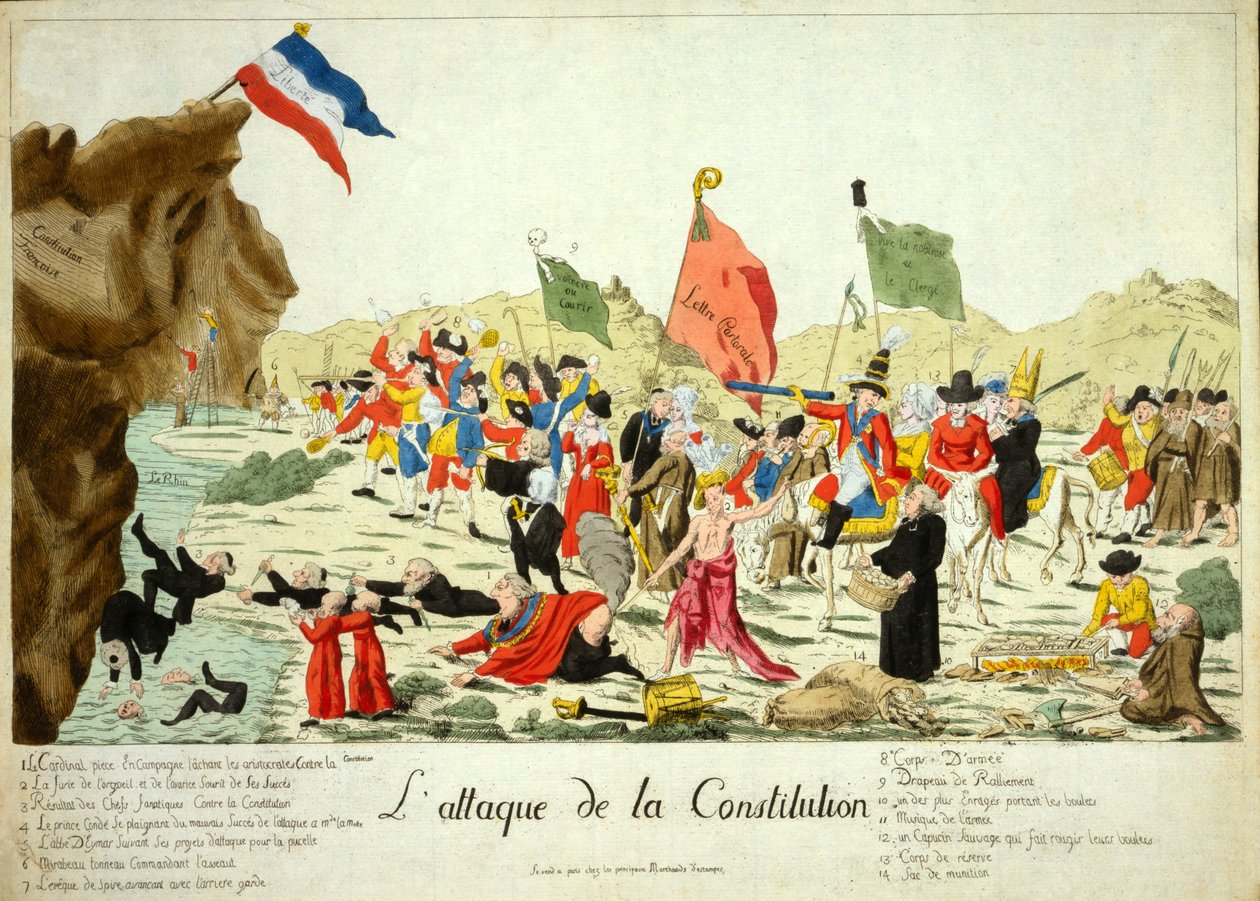 Anayasaya saldırı, pub. 1792 (el boyaması gravür) by French School