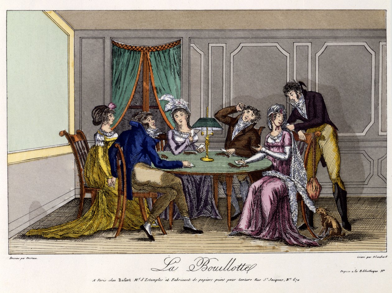 La Bouillotte, c.1810 (el boyaması gravür) by French School