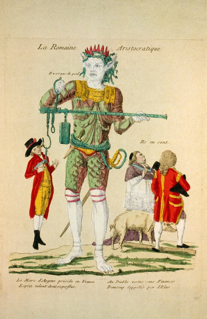 Aristokrat Roman, pub. 1789 (el renkli gravür) by French School