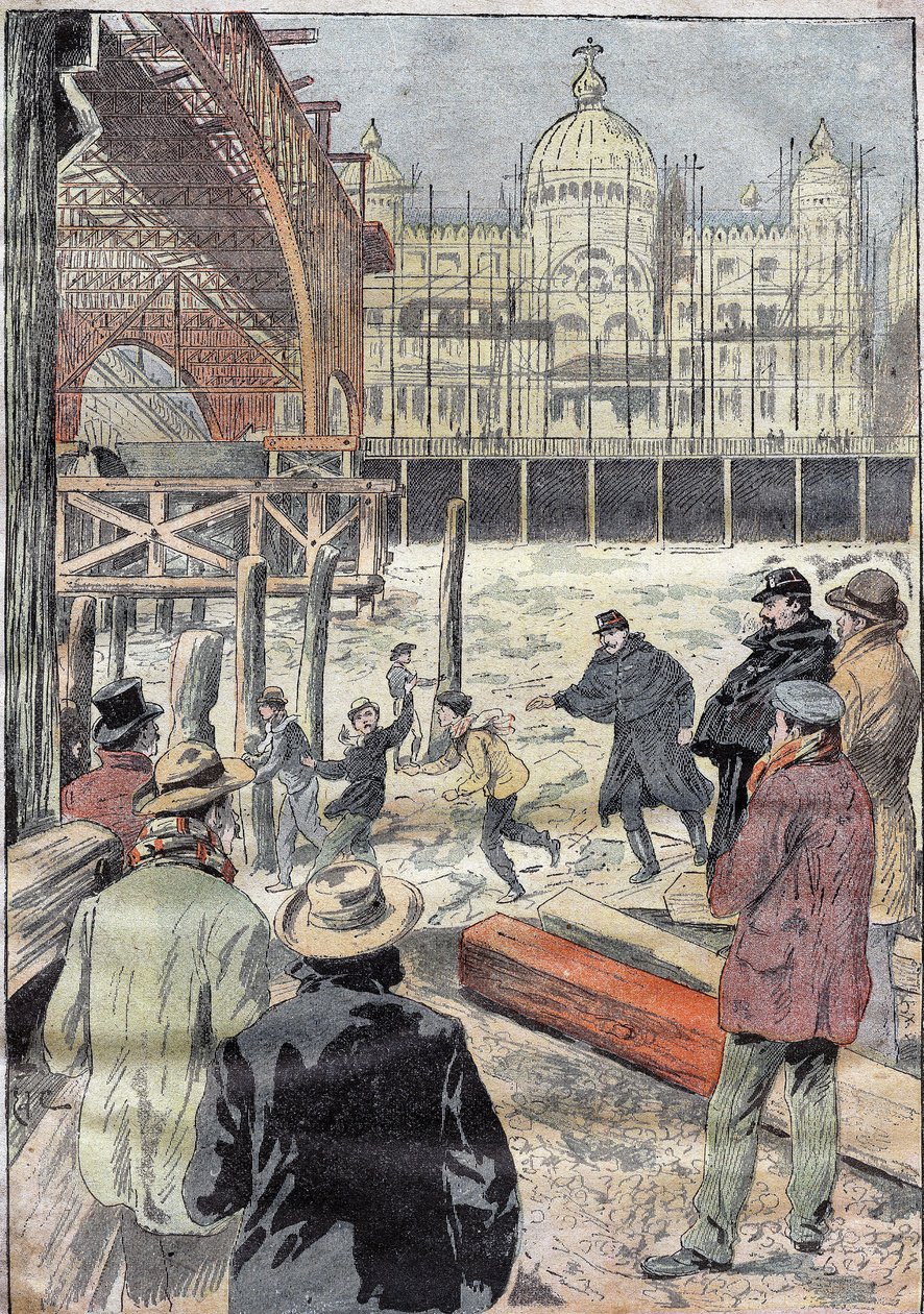La Seine gelee, evrensel sergi için inşa edilmiş demir köprünün yanında, Pont des Invalides'in yanında, 1899 kışı. “Le Pelerin”de gravür 31/12/1899. by French School