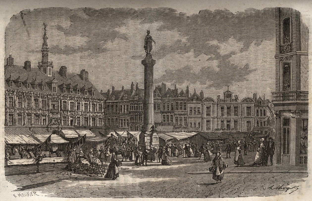 Lille'deki Grand Place - Victor Duruy (1811-1894) tarafından “Histoire de France”da gravür - 1882 by French School