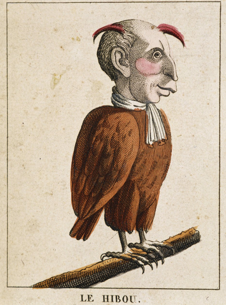 Karikatürde La baykuş, “uçucu özellik” karakterinin incelenmesi” sd. 19, popüler görüntüler. by French School