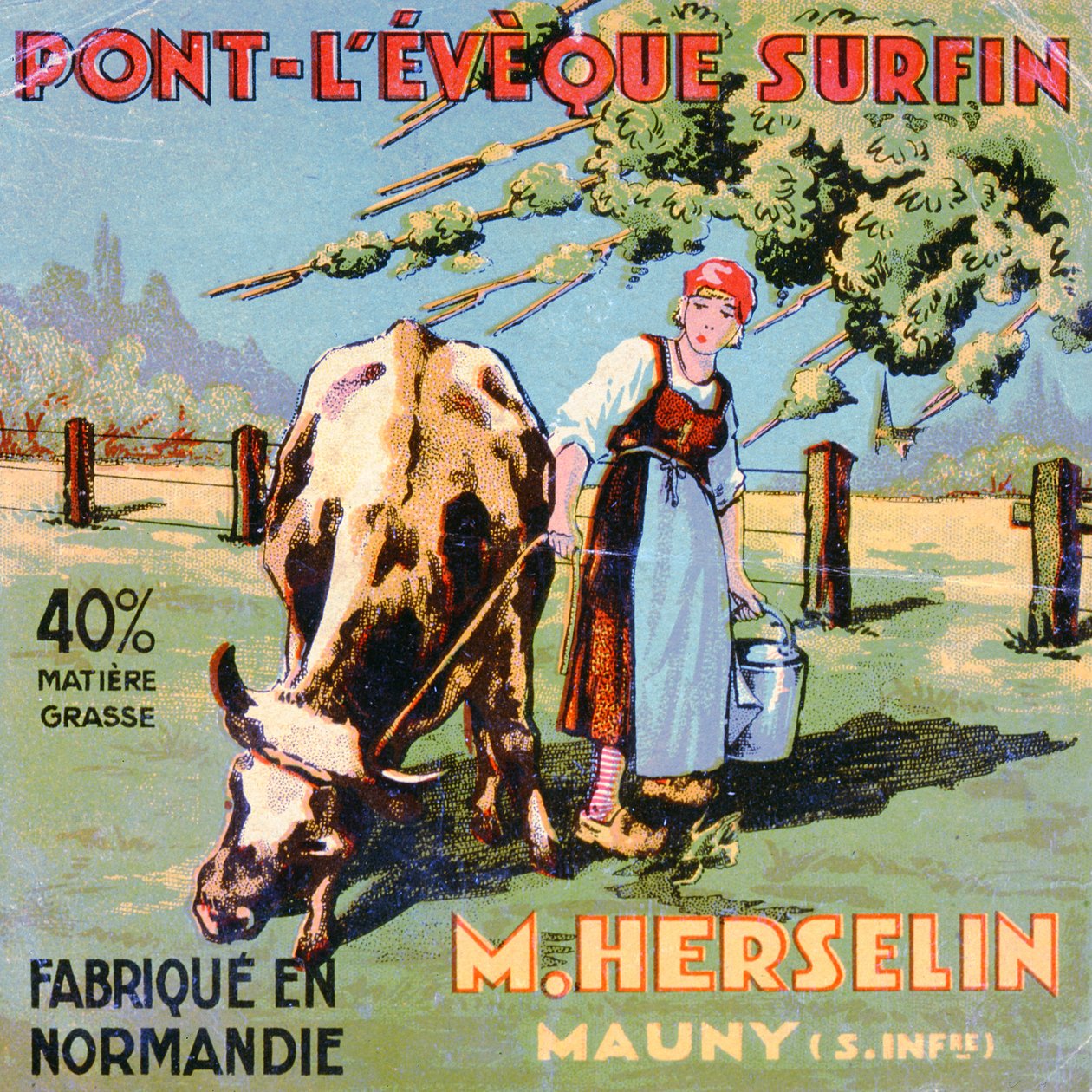Peynir üreticisi M. Herselin tarafından yapılan Pont-LEveque peyniri için etiket, 20. yüzyılın başlarında by French School
