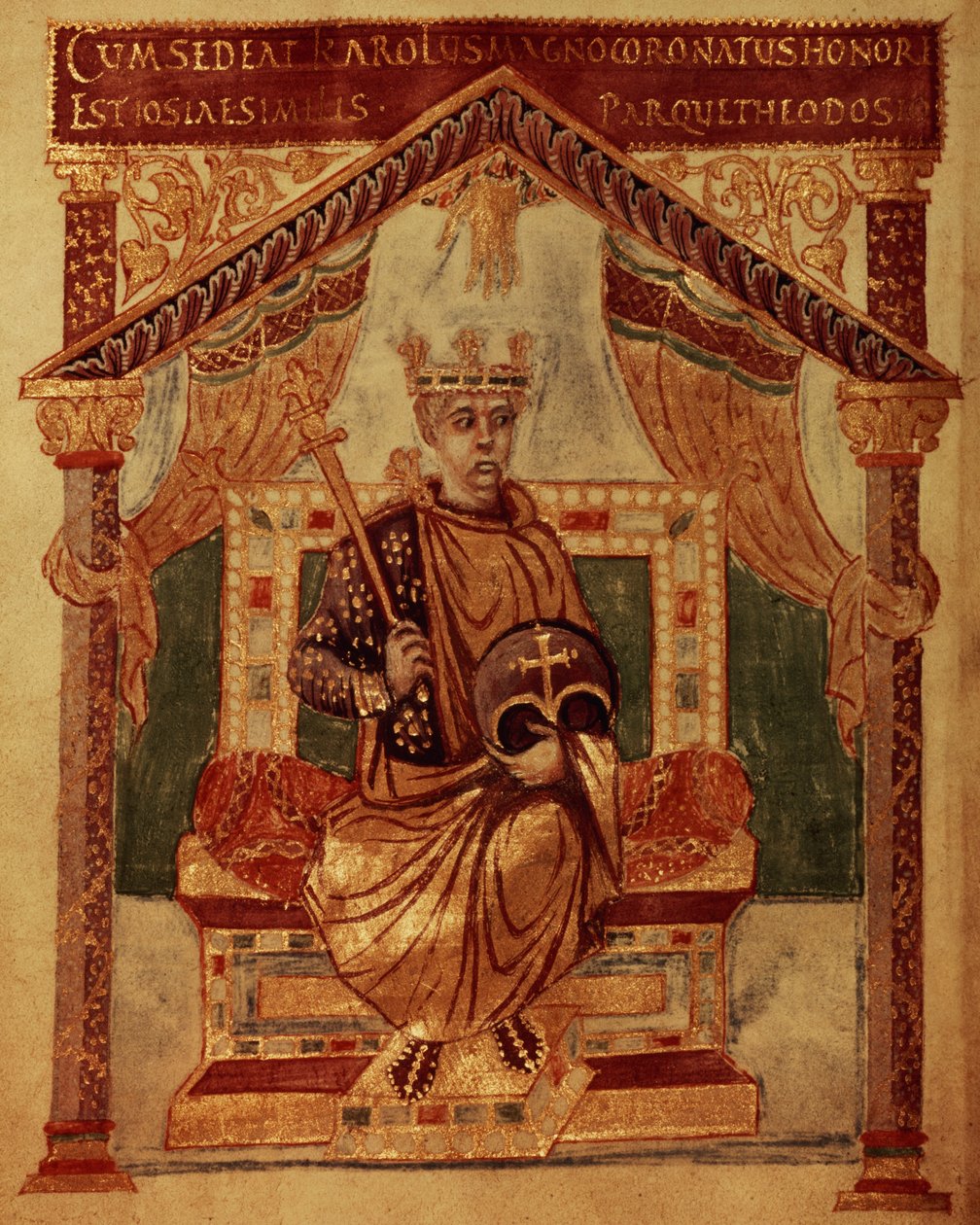 Lat 1152 f.3v Charlemagne (Carolus Magnus, Büyük Charles) (747-814) Frank Kralı ve Batı