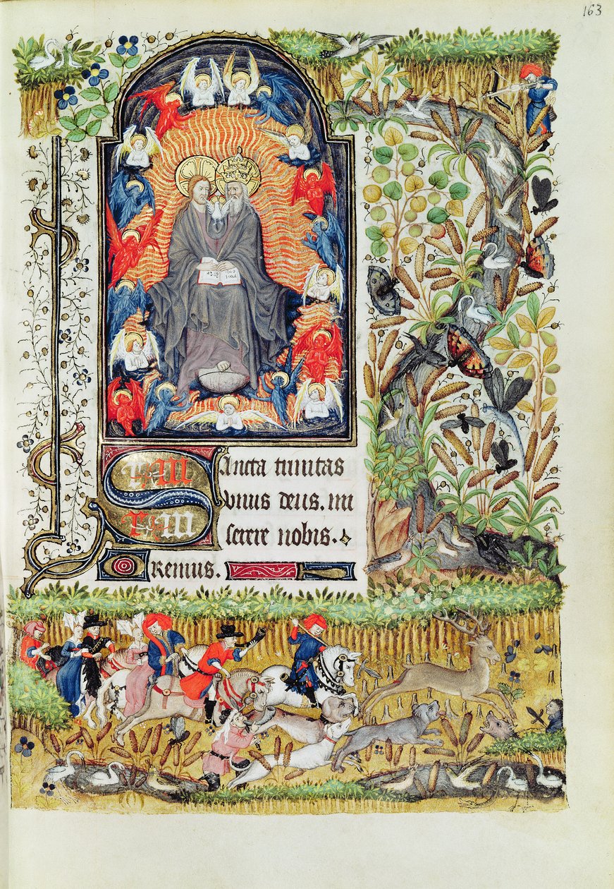 Enlem 1156 B f.163 Kasım; geyik avı, Marguerite dOrleans Saatleri, 1426-38