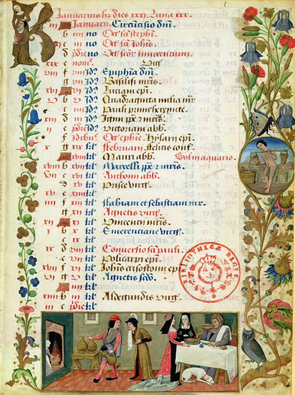 Enlem 1173 f.1 Ocak; yeme ve içme figürleri, Robinet Testard tarafından, Charles of Angouleme