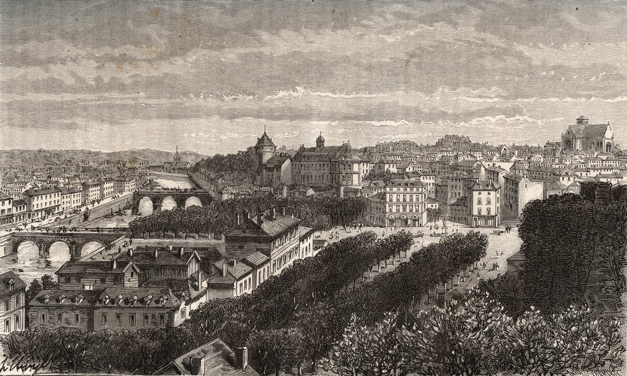 Laval - Mayenne - Pays de la Loire - V.A. Malt-Brown tarafından “La France illustrée: coğrafya, tarih, istatistiksel yönetim” de gravür. 1884 by French School