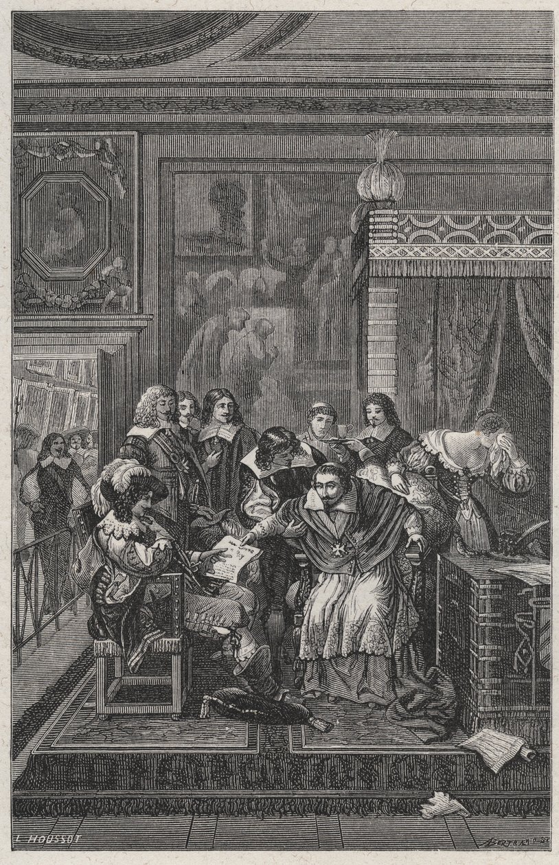 Ölmekte olan Kardinal de Richelieu Litografisi, Charles Motte (1785-1836), Louis Dumas tarafından “Les Hommes Celebres de la France”da by French School