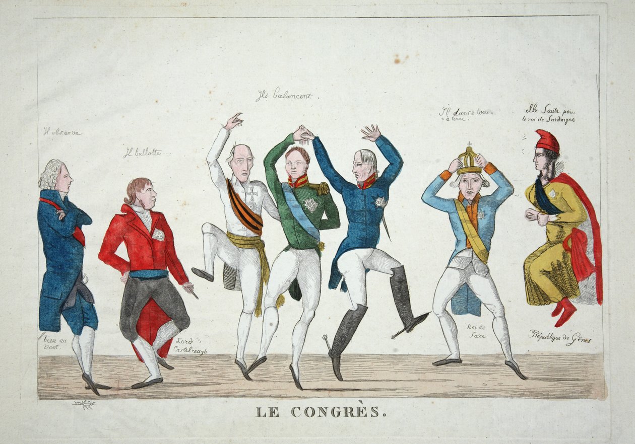 Le Congres, pub. 1814 (el renkli gravür) by French School