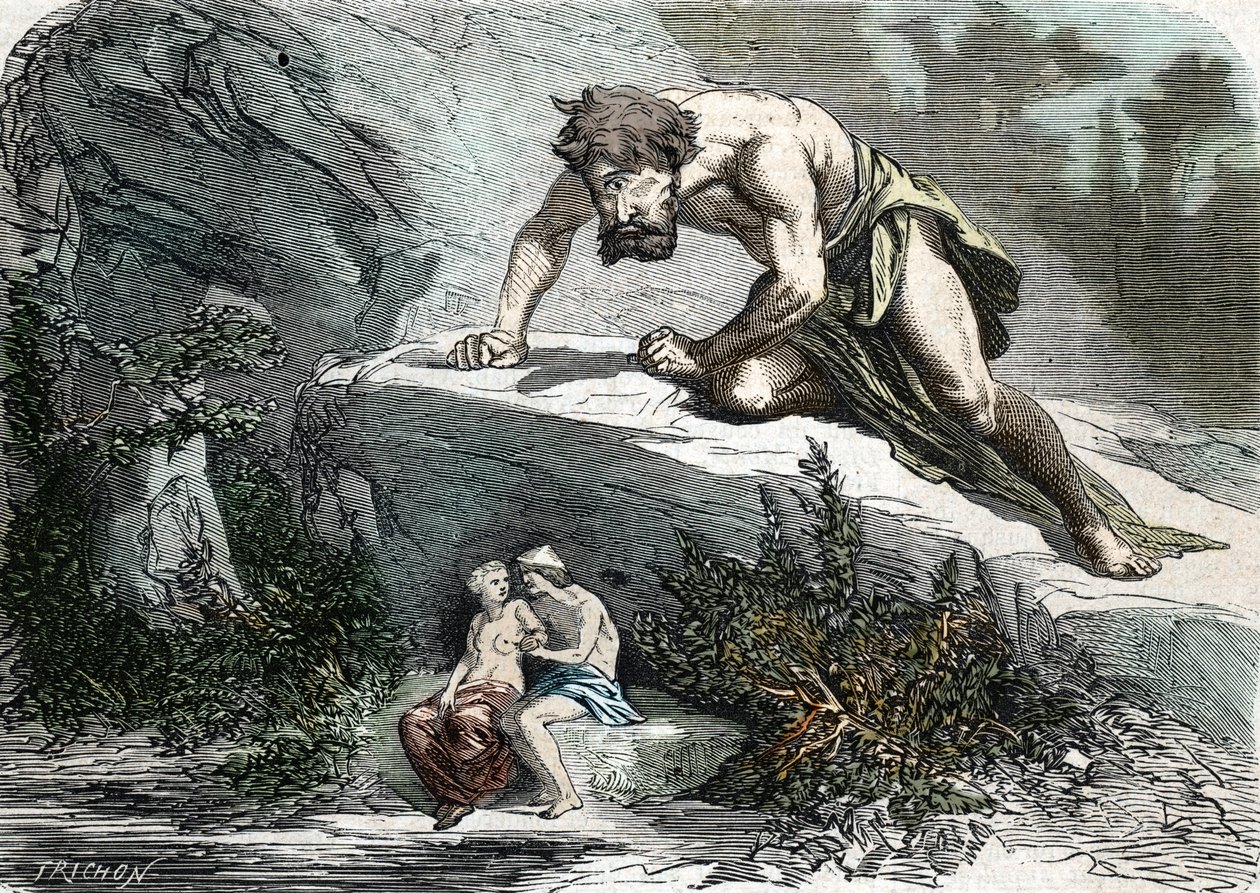 “The Cyclops Polypheme Şaşırtıcı Galatee ve Acis” (gravür) 1864 by French School