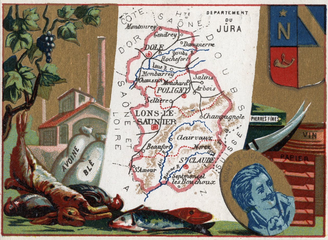Le Jura (39), Franche Comte (Franche-Comte), Fransa. Yerel uzmanlık: avcılık, yulaf, buğday, ince taşlar, şarap ve kağıt. Marseillaise ve diğer devrimci şarkıların yazarı Rouget de L