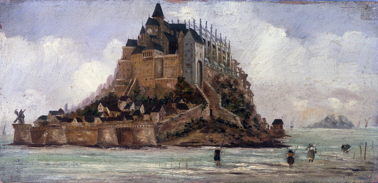 Le Mont Saint-Michel düşük maree - panelde yağ, anonim by French School
