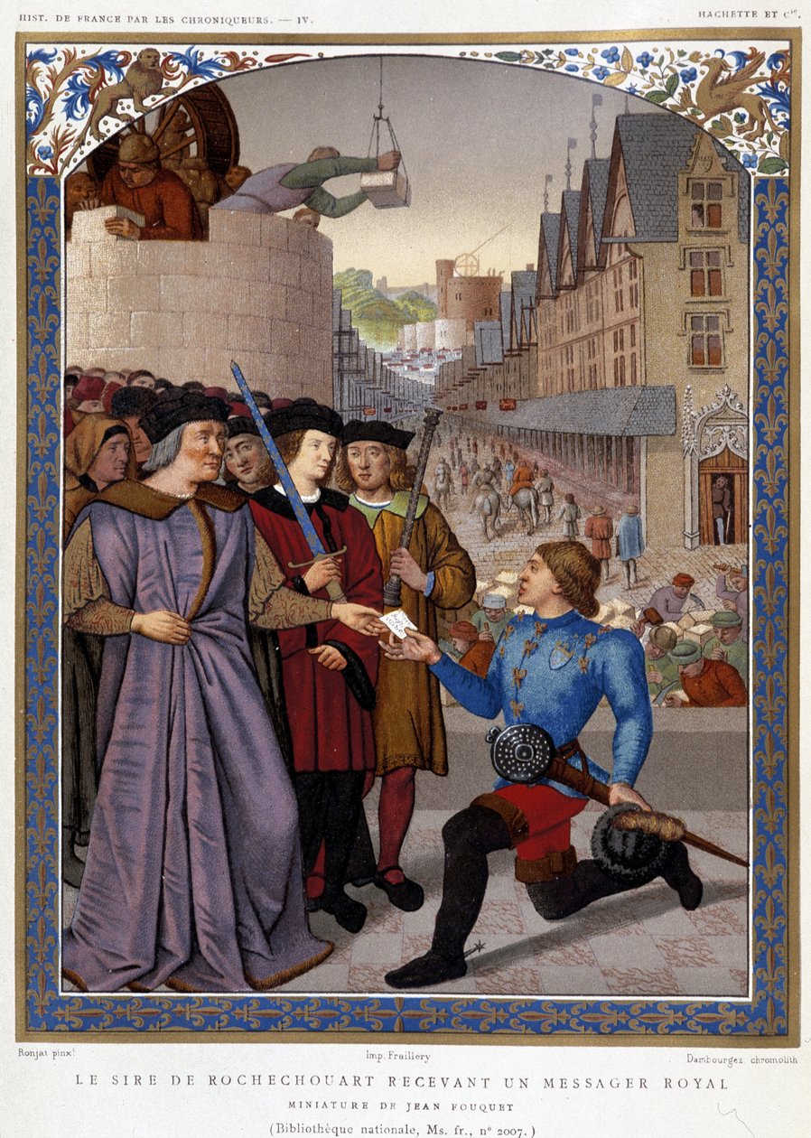 Sire de Rochechouart kraliyet habercisini alıyor. Fouquet'den sonra, Mme de Witt'in yazdığı “Kökenlerden 16. yüzyıla Fransa Tarihinin Tarihçeleri”nde, Paris by French School