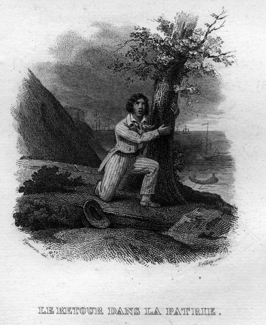Le retour dans la patrie Chanson de Beranger, Fransız şair ve söz yazarı Pierre Jean de Beranger (1780-1857) tarafından “Oeuvres tamamlandı” (1834) içinde. by French School