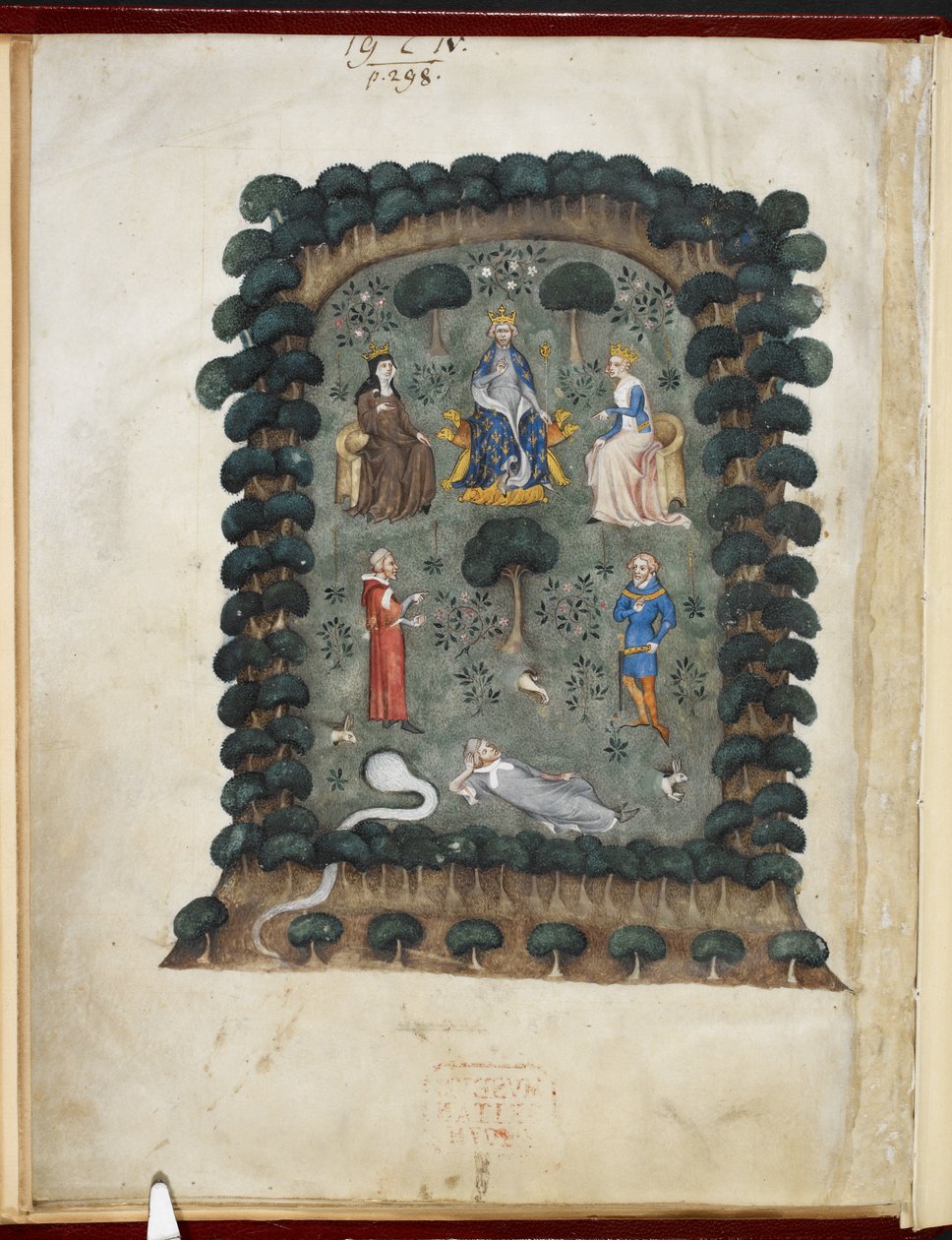 Vergi Şarkısı, Évrart de Trémaugon'a atfedilir, Royal MS 19 C IV, f.1v by French School