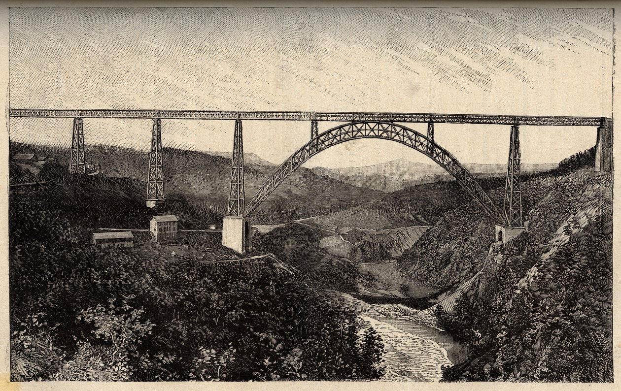 Garabit viyadüğü - Cantal - Auvergne-Rhone-Alpes - “” PATRIE” de gravür - LUCIEN HUARD TARAFINDAN 6 CİLTTE FRANSA PACUREQUIREQUE AÇIKLAMASI - 19. yüzyıl sonu by French School