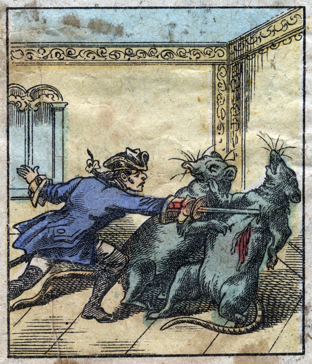 Lemuel Gulliver, Brobdingnag devlerinin ülkesinde farelerle savaşıyor. Jonathan Swift (1667-1745) tarafından “” Gulliver